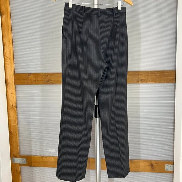 MaxMara Black Brown Pinstripes High Rise Straight Leg Trouser Dress Pant Sz 6 - Picture 8 of 14